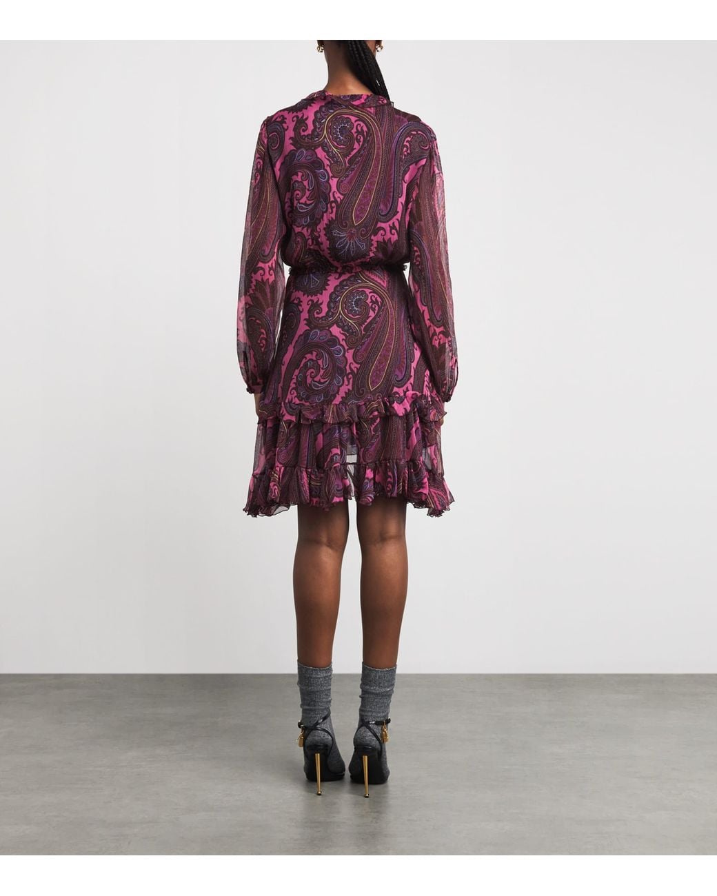 Etro Purple Silk Chiffon Paisley Mini Dress