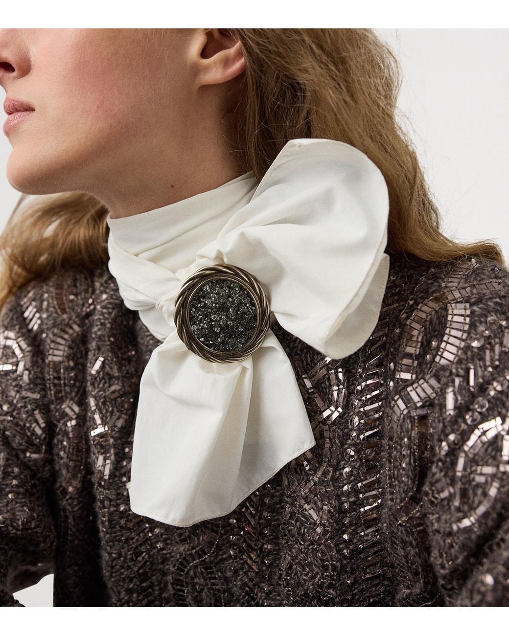 Ralph Lauren Metallic Antiqued Twisted-Frame Pyrite Brooch