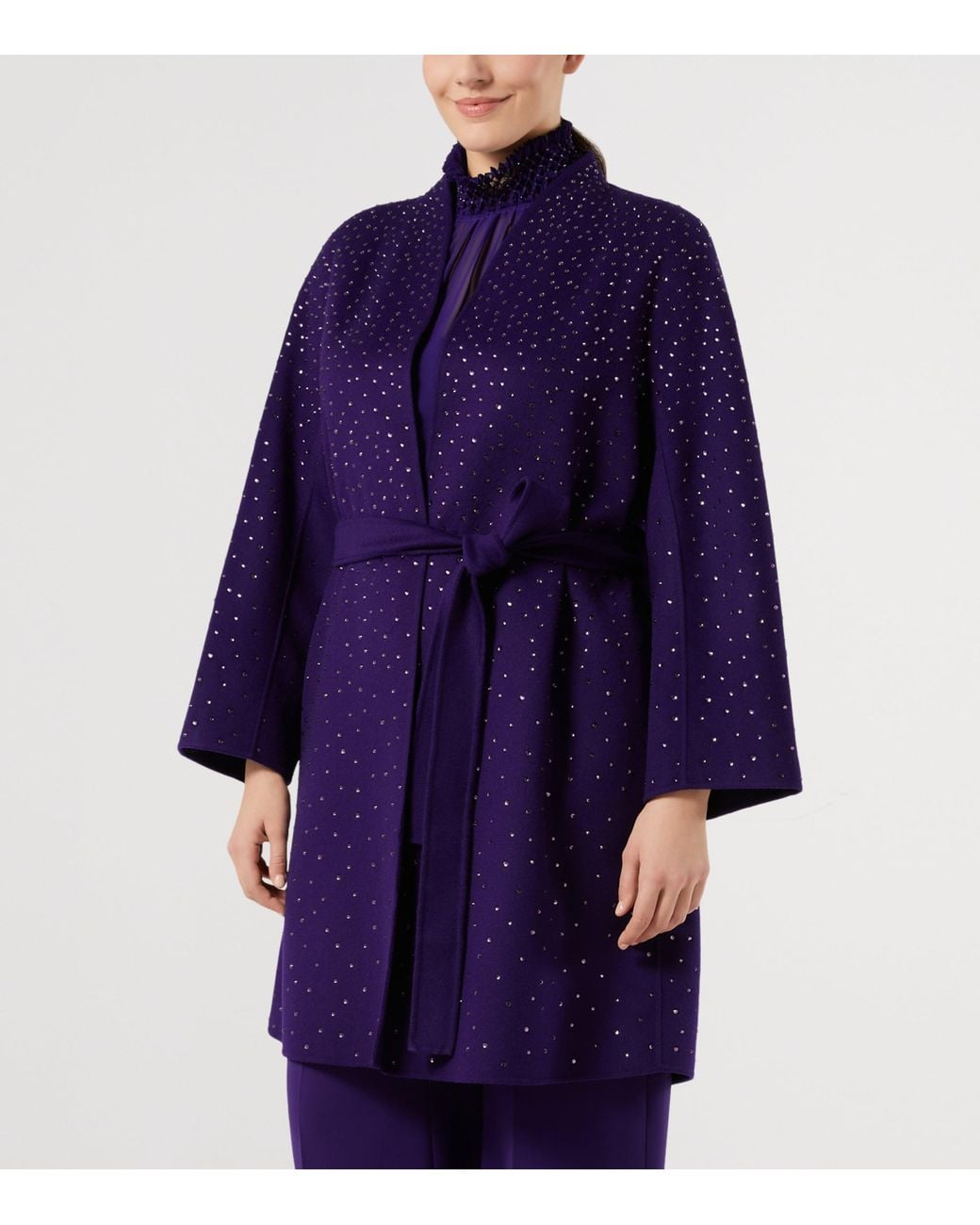 Marina Rinaldi Purple Virgin Wool-Cashmere Embellished Coat
