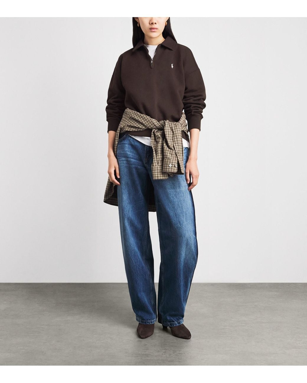 Polo Ralph Lauren Brown Cotton-Blend Quarter-Zip Sweater