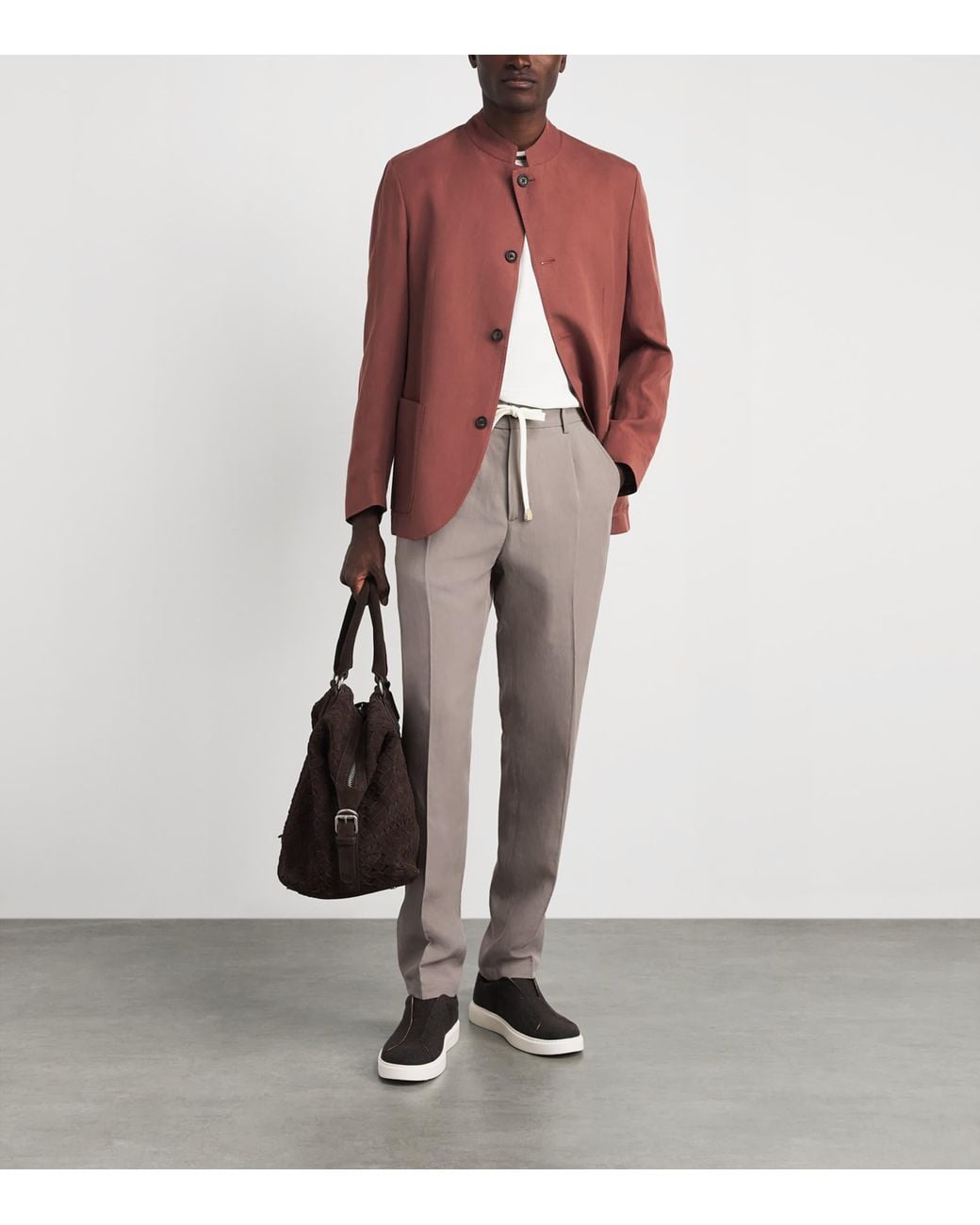 Eleventy Gray Drawstring Pleated Straight Trousers for men