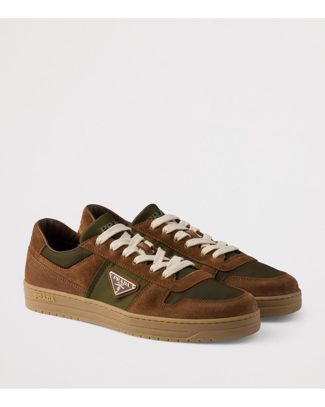 Prada Brown Suede And Re-Nylon Downtown Sneakers for men