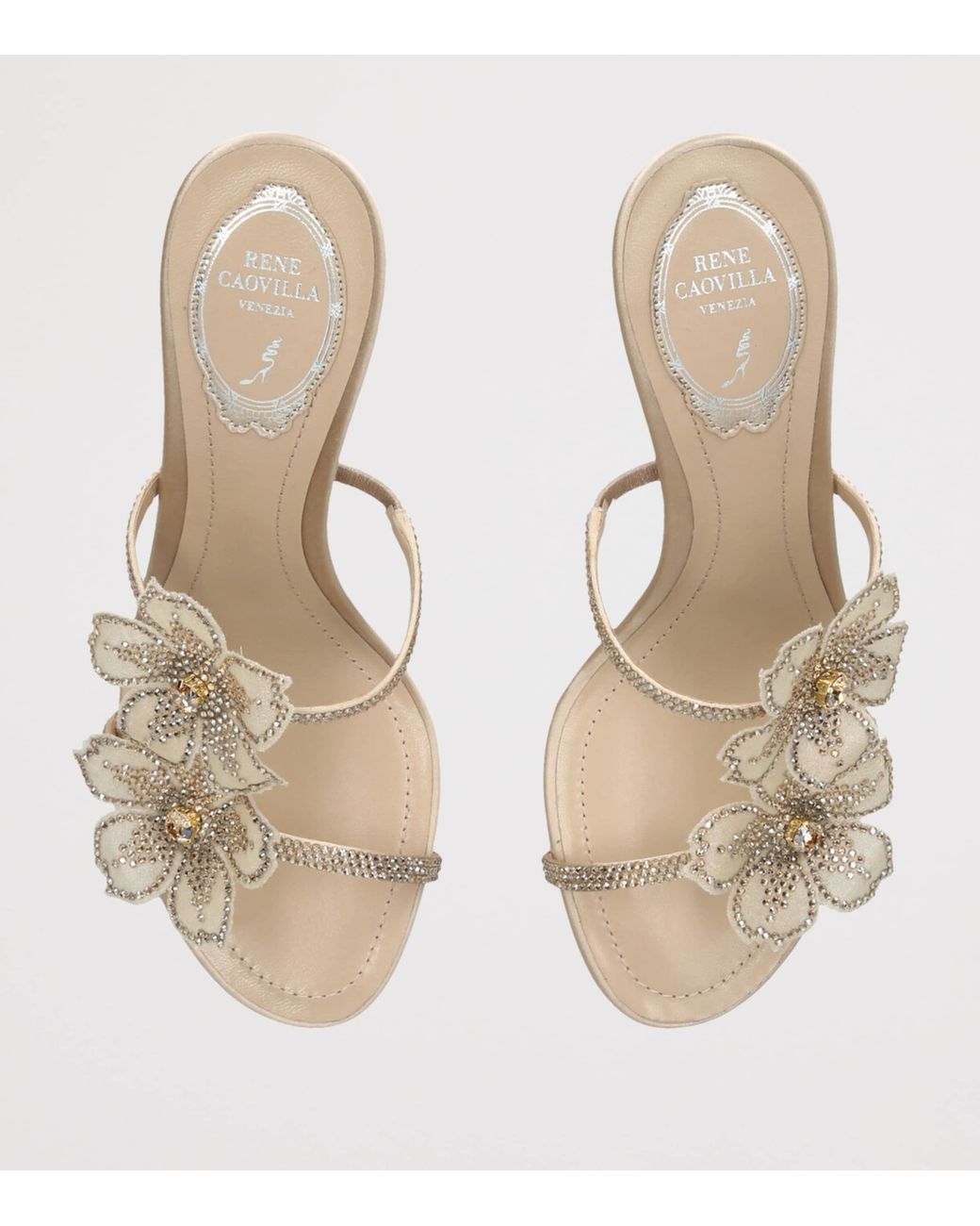Rene Caovilla Metallic Satin Floral Heeled Sandals 80
