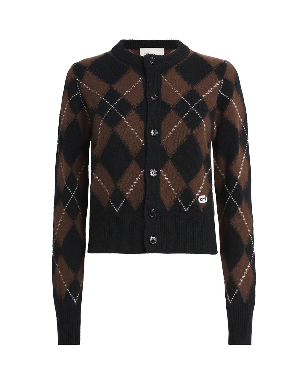 AMI Black Wool Argyle Cardigan