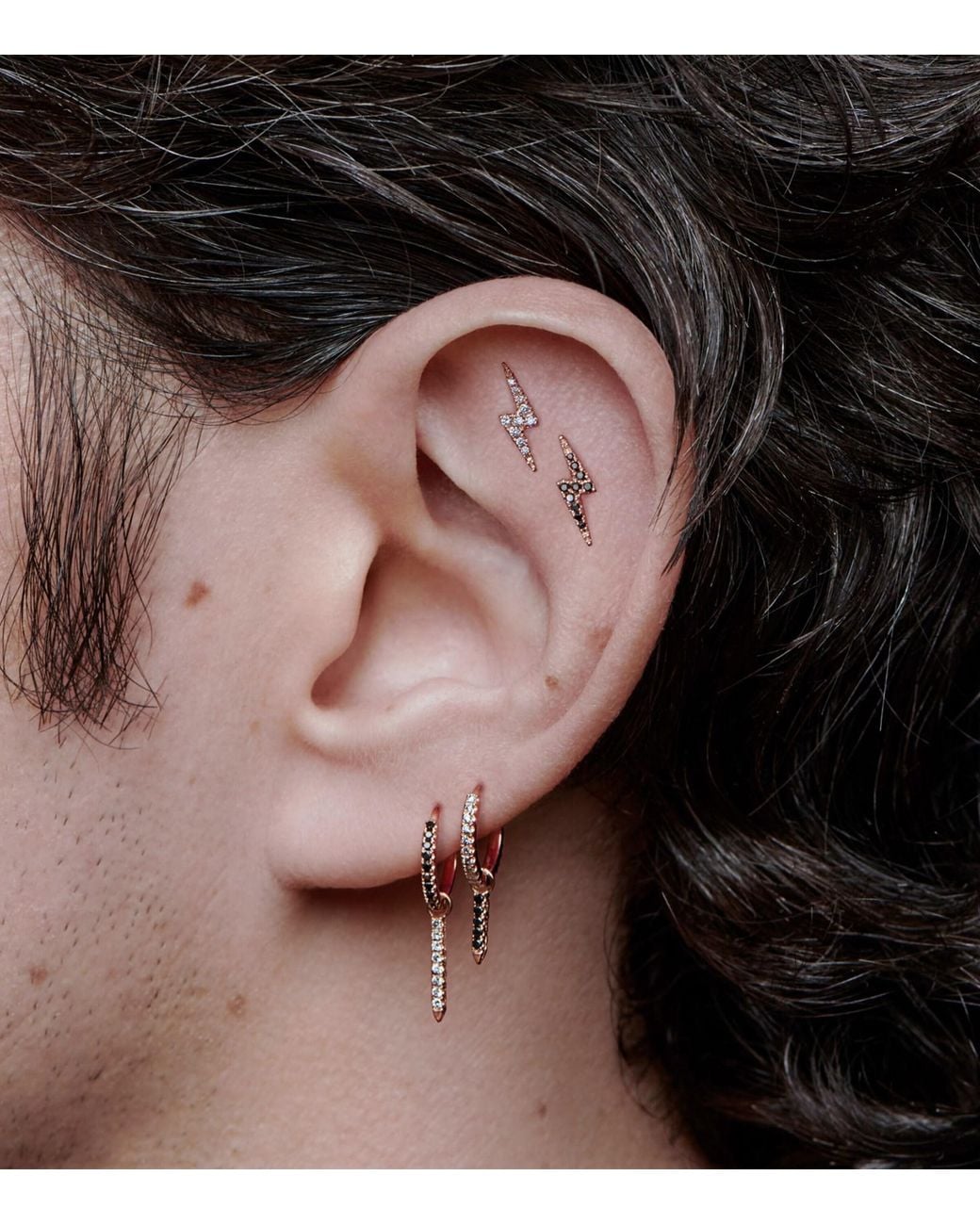 Maria Tash Metallic Diamond Lightning Bolt Threaded Stud Earring