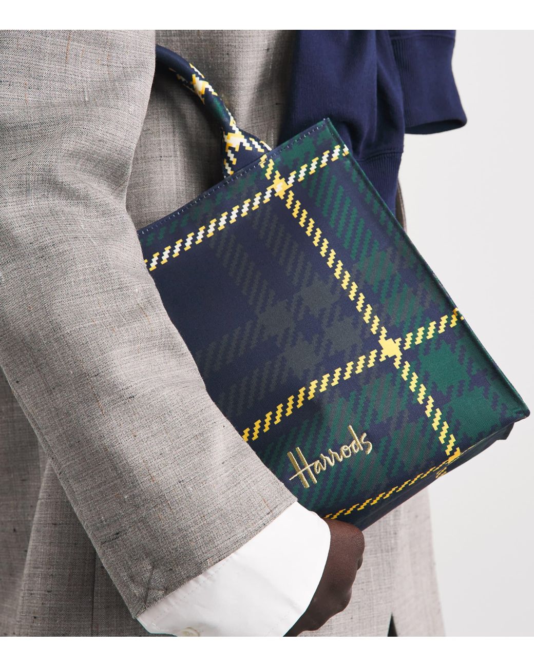Harrods Blue Small Tartan Tote Bag