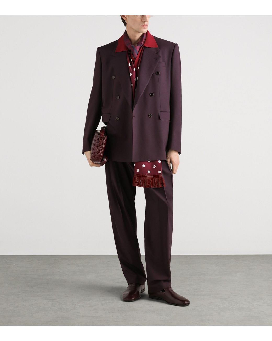 Dolce & Gabbana Purple Stretch-Virgin Wool Pleated Trousers for men
