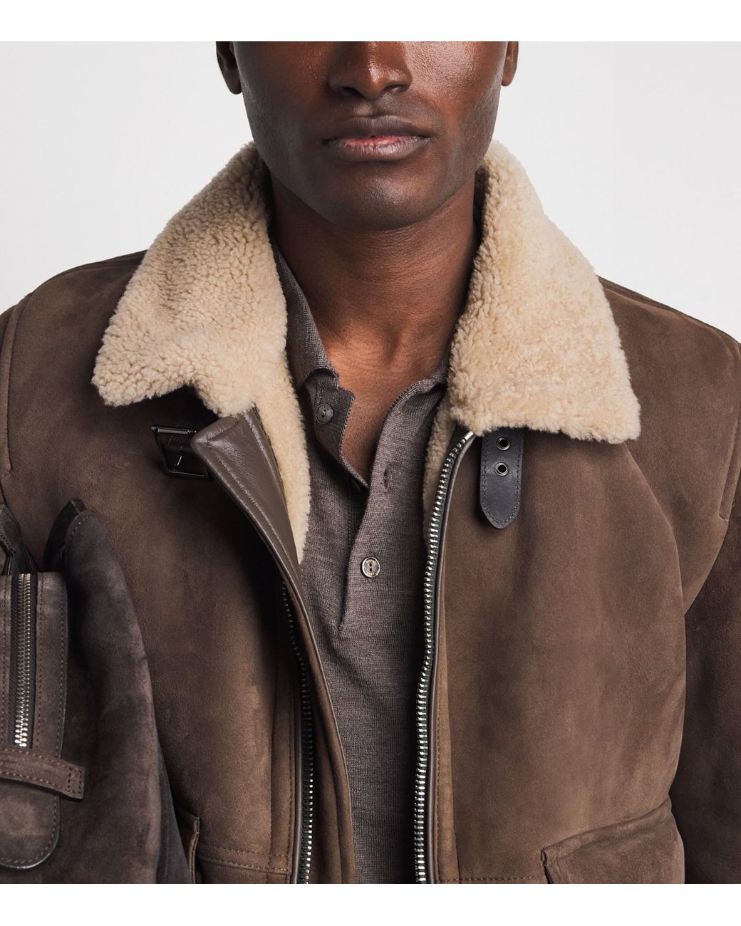 Moorer Brown Shearling Fiano Bomber Jacket for men