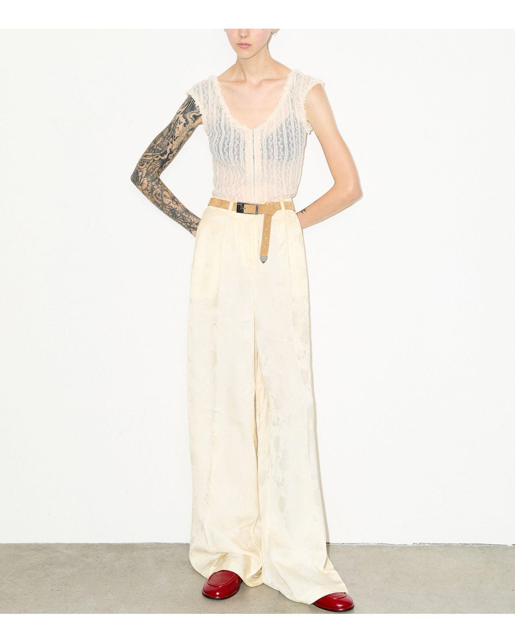 MAX&Co. Natural Floral Wide-Leg Trousers