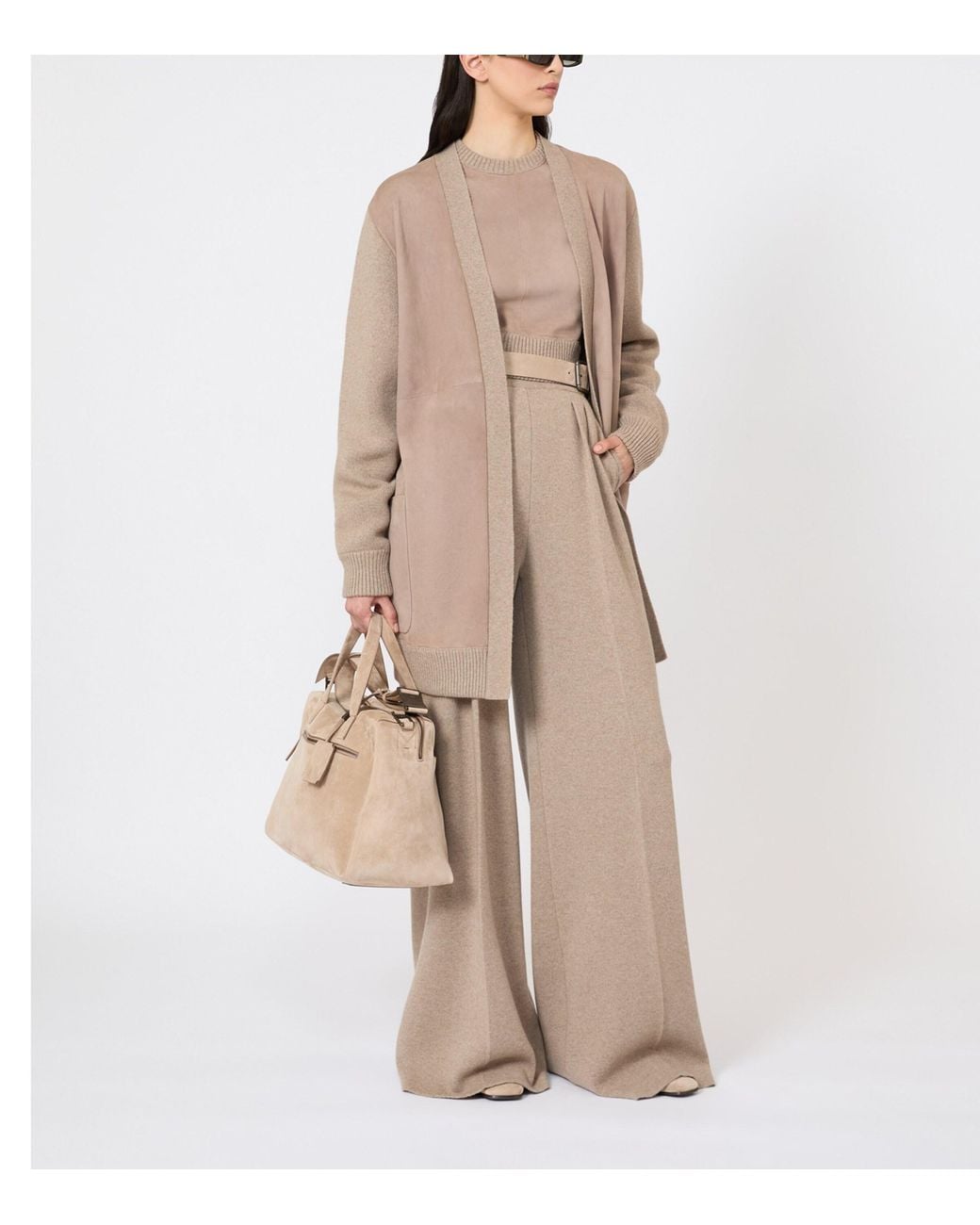 Max Mara Natural Wool-Cashmere-Suede Cardigan