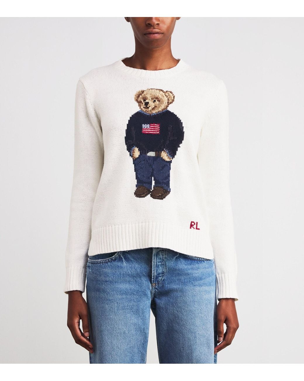 Polo Ralph Lauren White Linen-Cotton Polo Bear Sweater