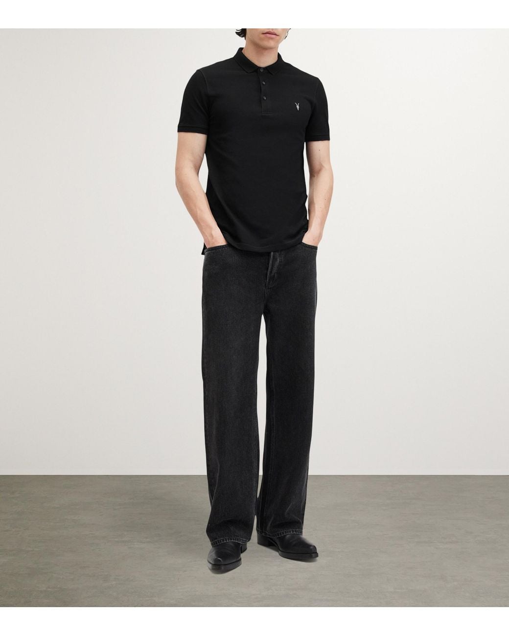 AllSaints Black Organic Cotton Reform Polo Shirt for men