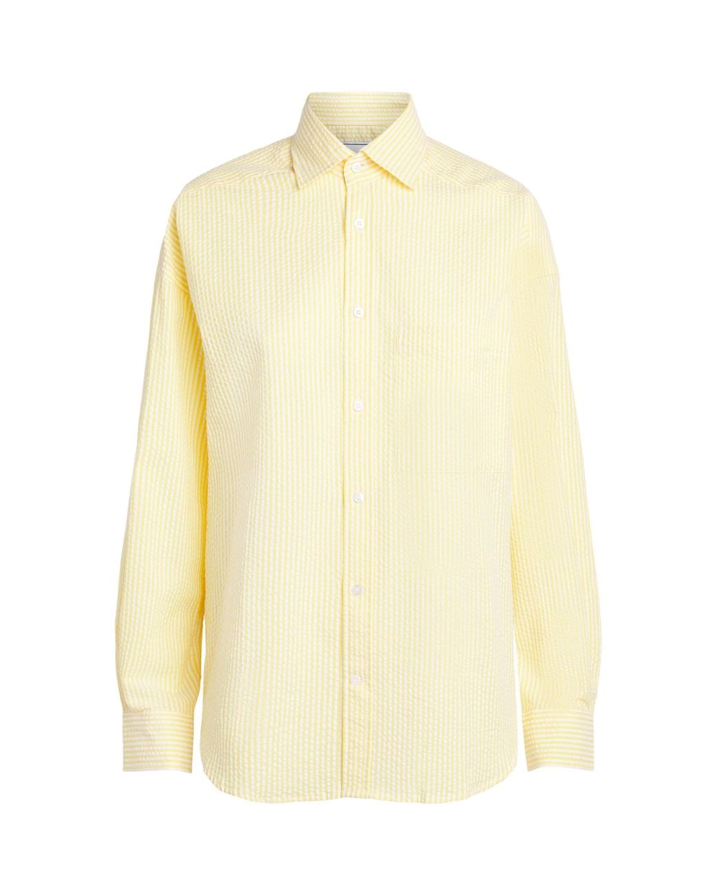 With Nothing Underneath Yellow Seersucker Striped The Weekend Shirt