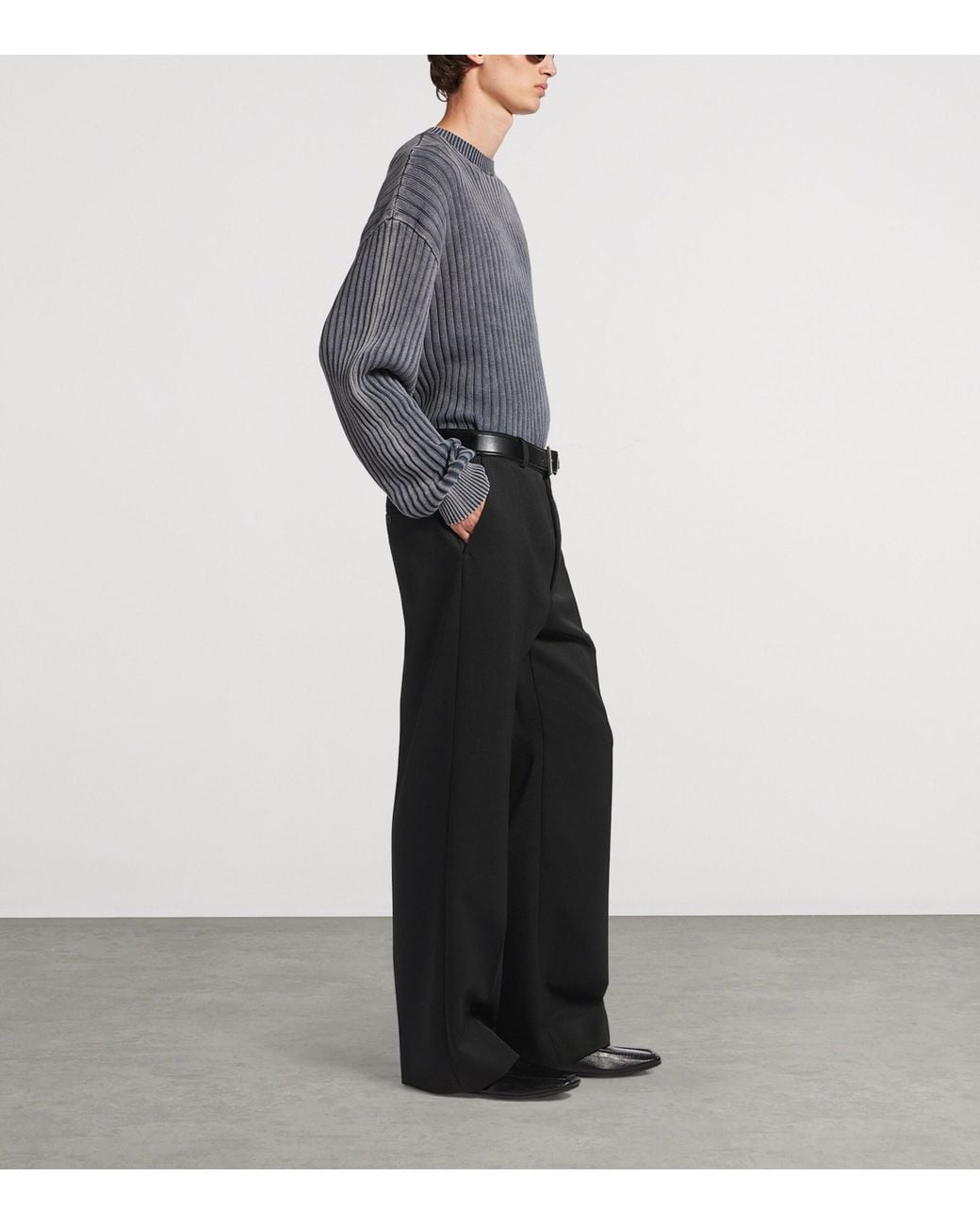 Balenciaga Black Wool Frayed Wide-Leg Trousers for men