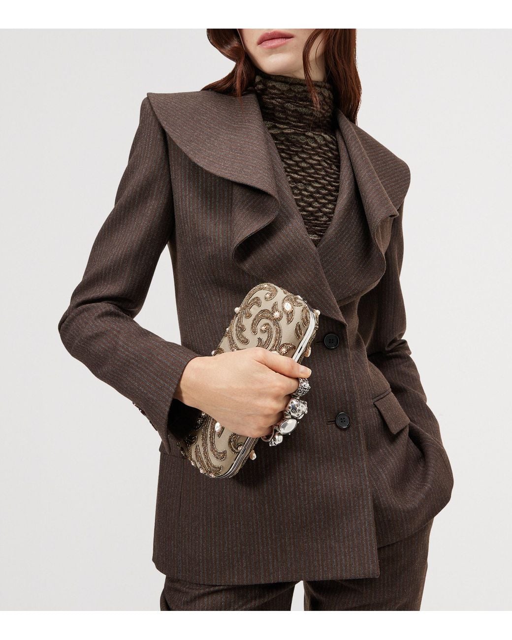 McQueen Metallic Long Bead-Embellished Knuckle Clutch Bag