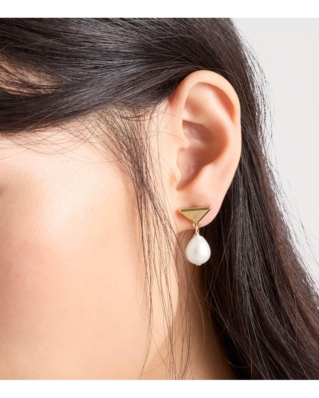 Prada Metallic Pearl Triangle Stud Earrings