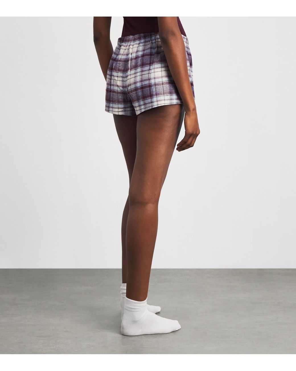 Skims Purple Cotton Check Boxer Sleep Shorts