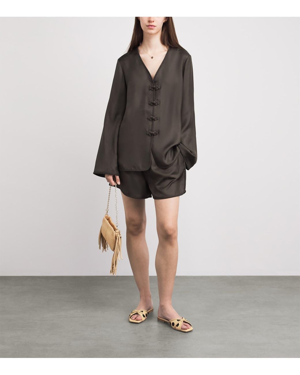 Malone Souliers Natural Raffia-Leather Perla Flat Mules