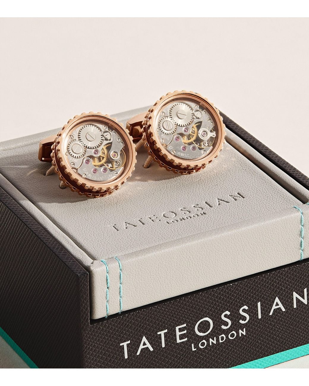 Tateossian Natural Plated Skeleton Gear Cufflinks for men
