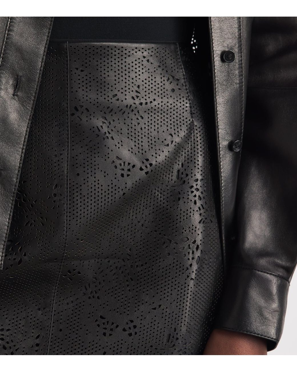 Lafayette 148 New York Black Lambskin Laser-Cut Mini Skirt