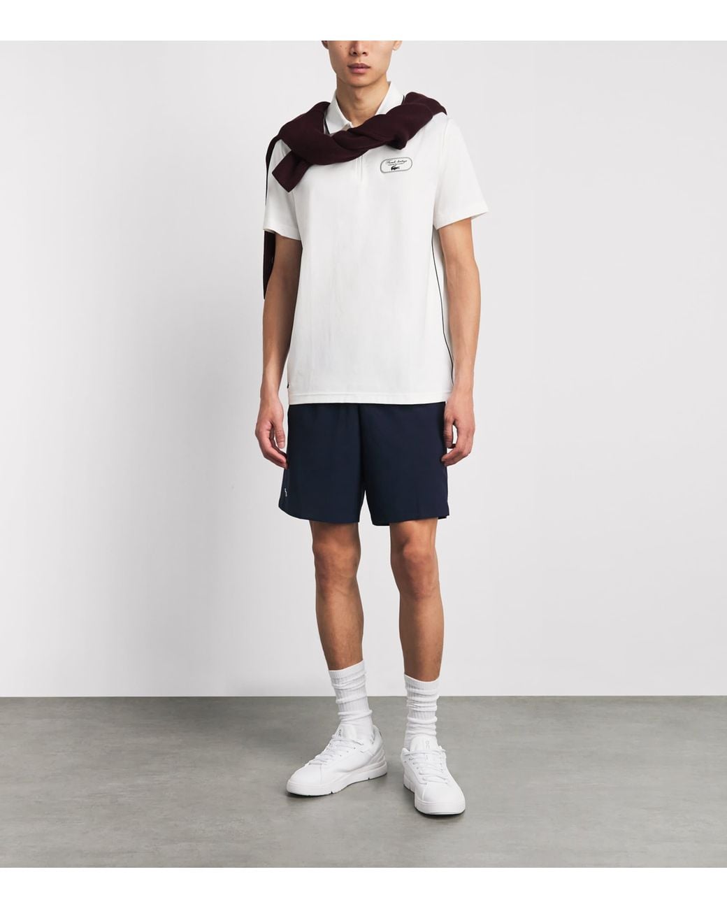 Lacoste White Tennis Heritage Ultra-Dry Zip-Up Polo Shirt for men