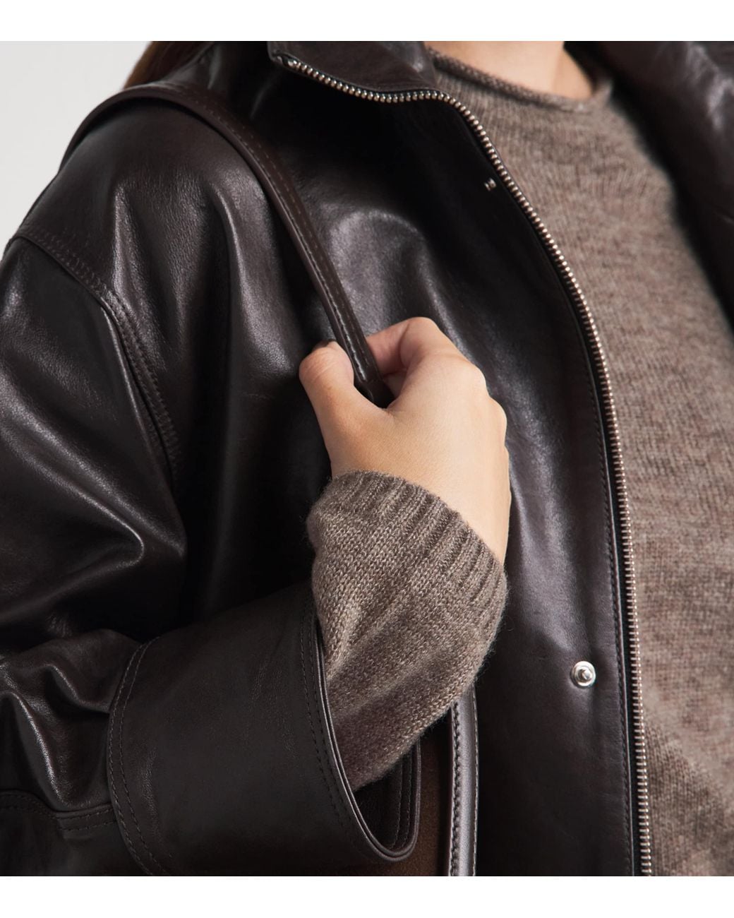 ME+EM Brown Merino-Cashmere-Silk High-Neck Sweater