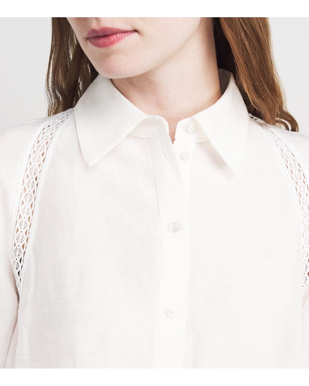 Claudie Pierlot White Lace-Trim Cropped Shirt