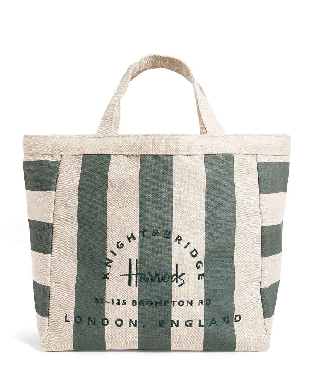 Harrods Metallic Large Jute Striped Logo Tote Bag