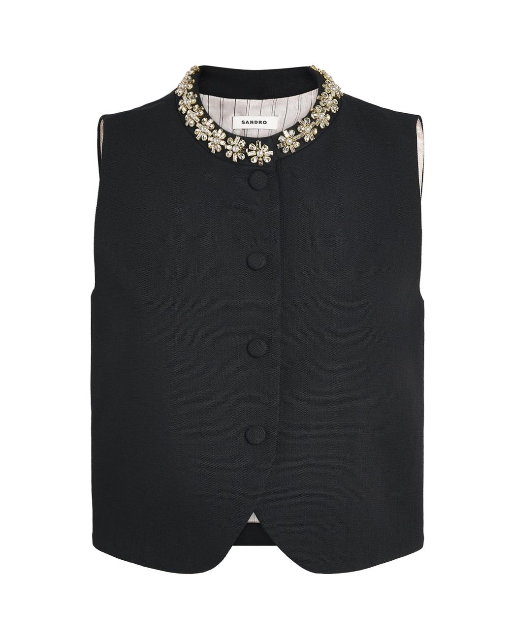 Sandro Black Wool Crystal-Embellished Waistcoat