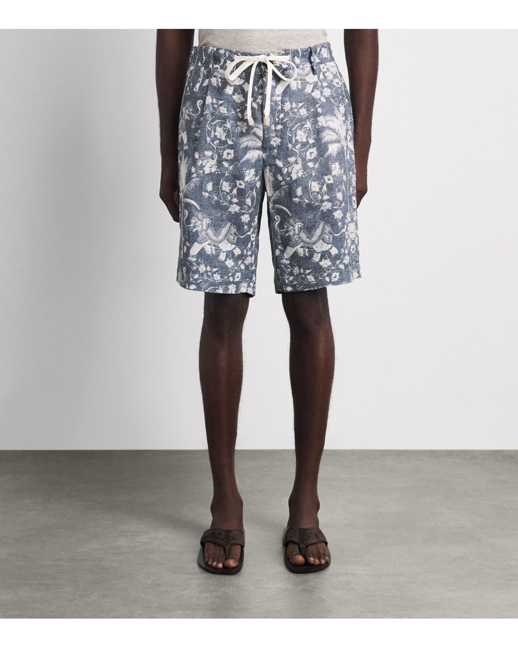 Eleventy Blue Linen Drawstring Bermuda Shorts for men