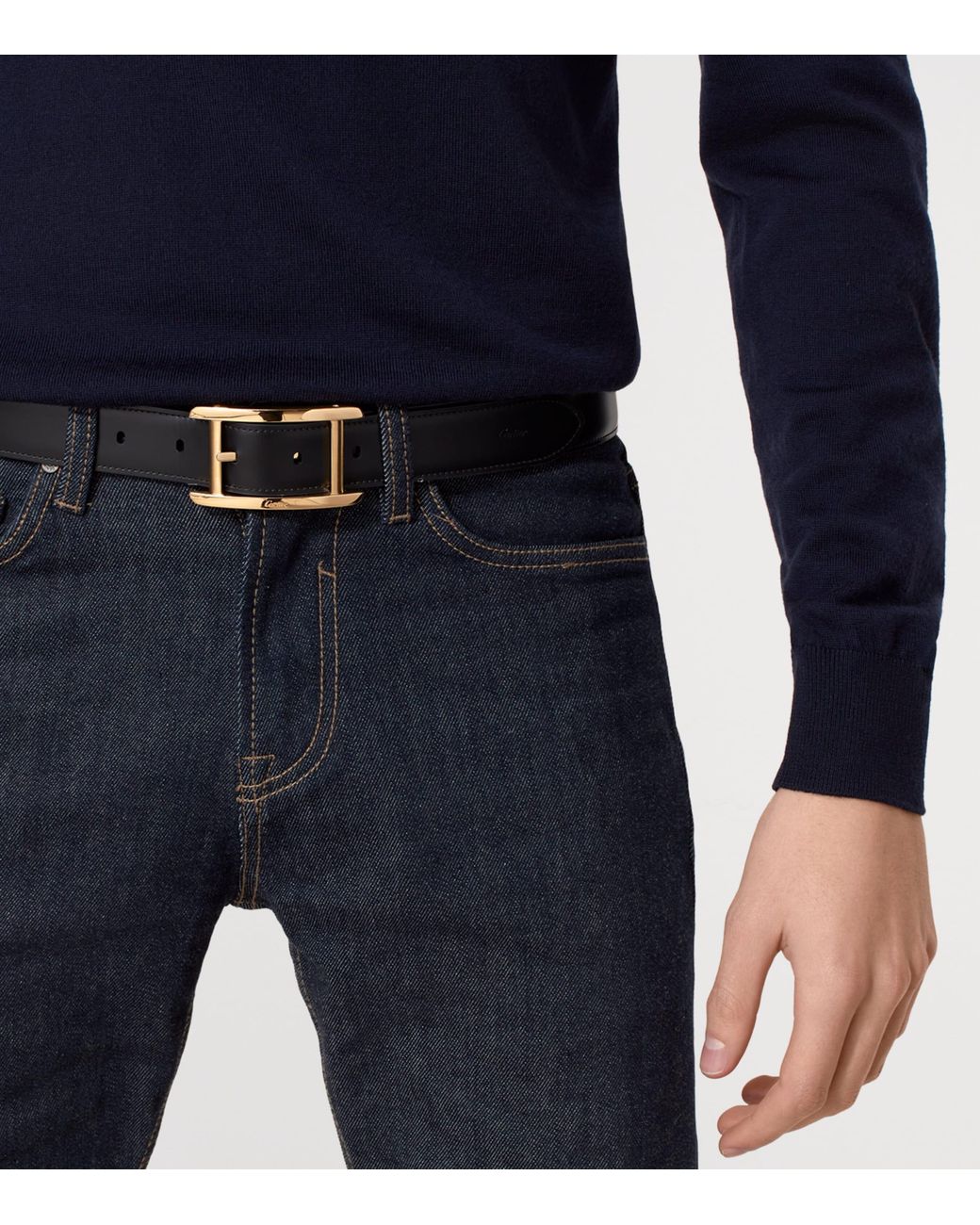 Cartier Black Leather Reversible Tank De Belt for men