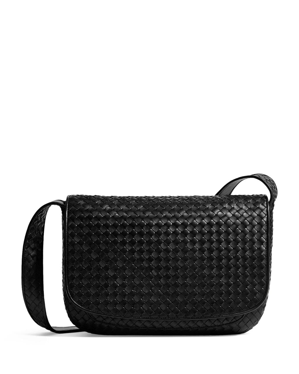 Bottega Veneta Black Large Leather Veneto Messenger Bag