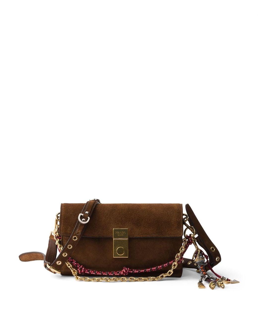 Prada Brown Small Suede Soft Sound Shoulder Bag