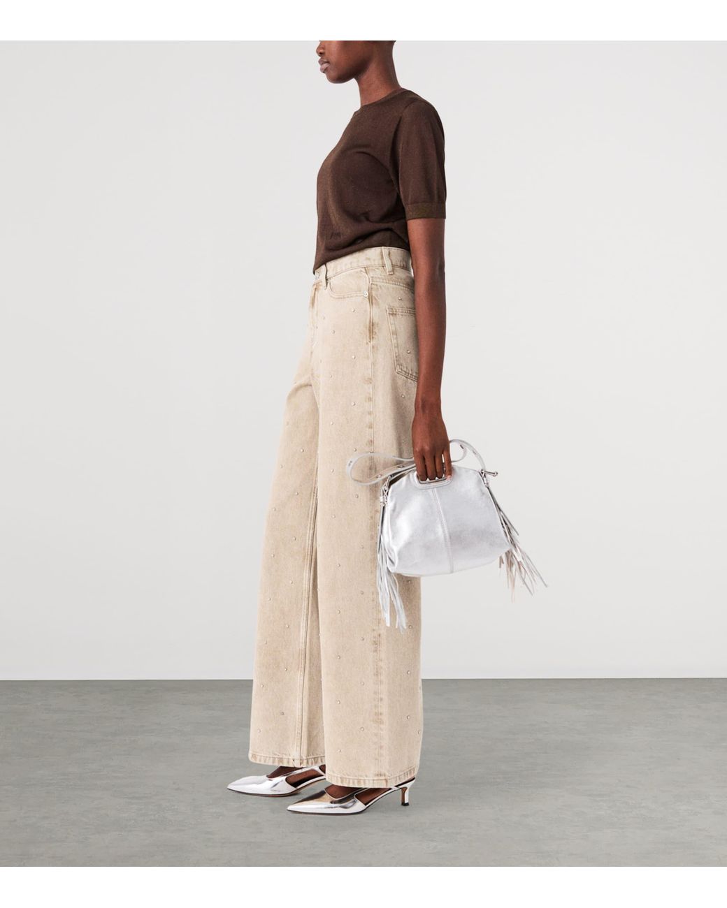 Maje Natural Rhinestone-Embellished Wide-Leg Jeans