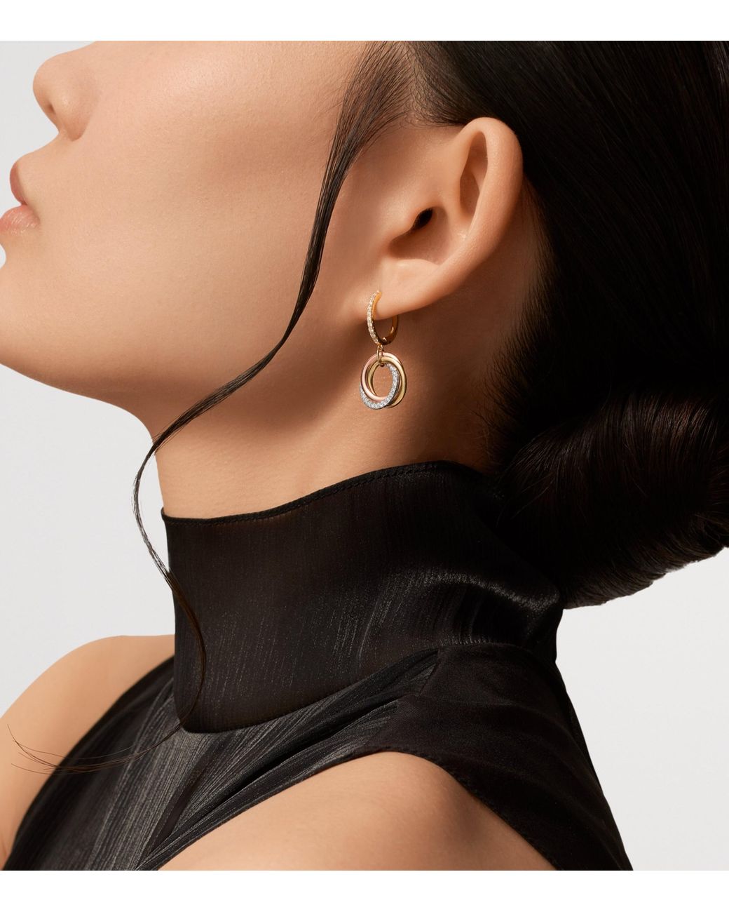 Cartier Metallic Rose And Diamond Trinity Earrings