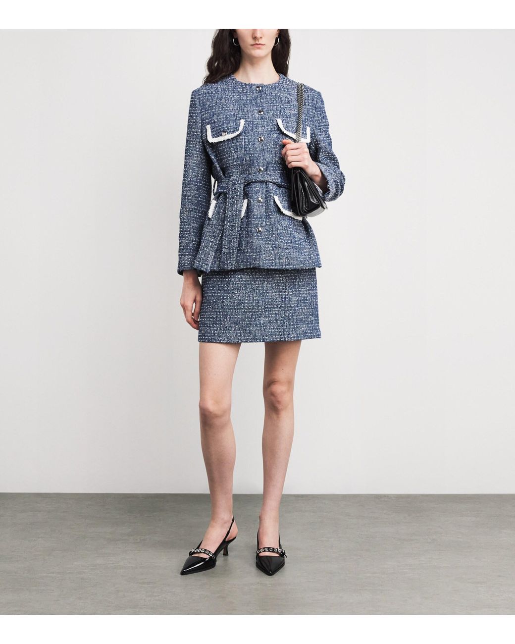 Maje Blue Cotton-Blend Tweed Jacket