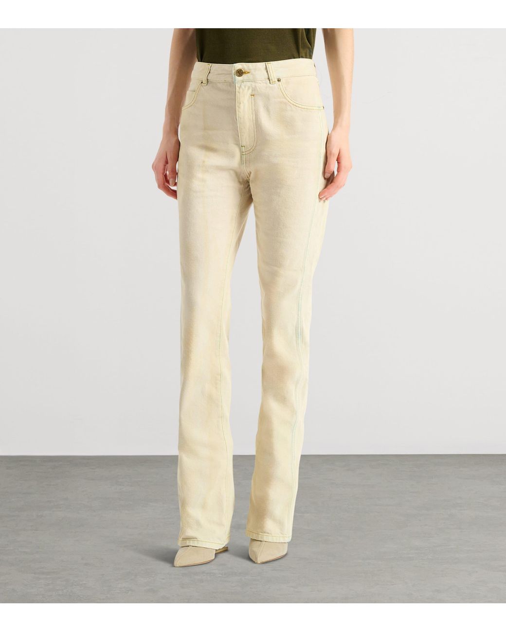 Balmain Natural High-Waisted Faded Denim Jeans