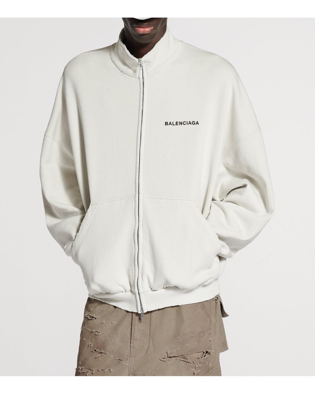 Balenciaga White Cotton Logo Zip-Up Jacket for men