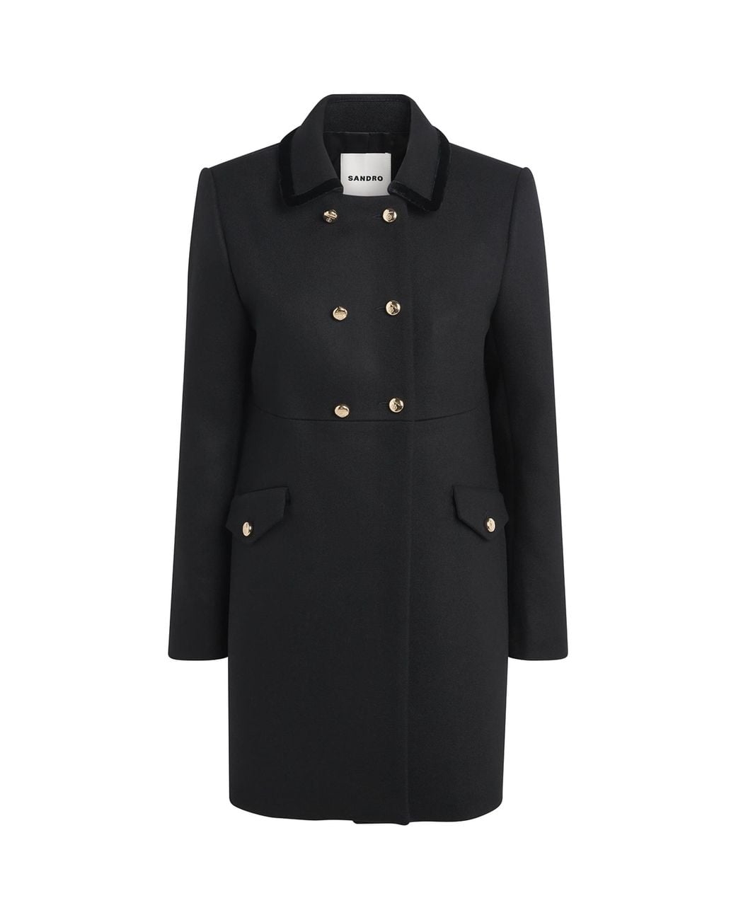 Sandro Black Wool-Blend Pea Coat