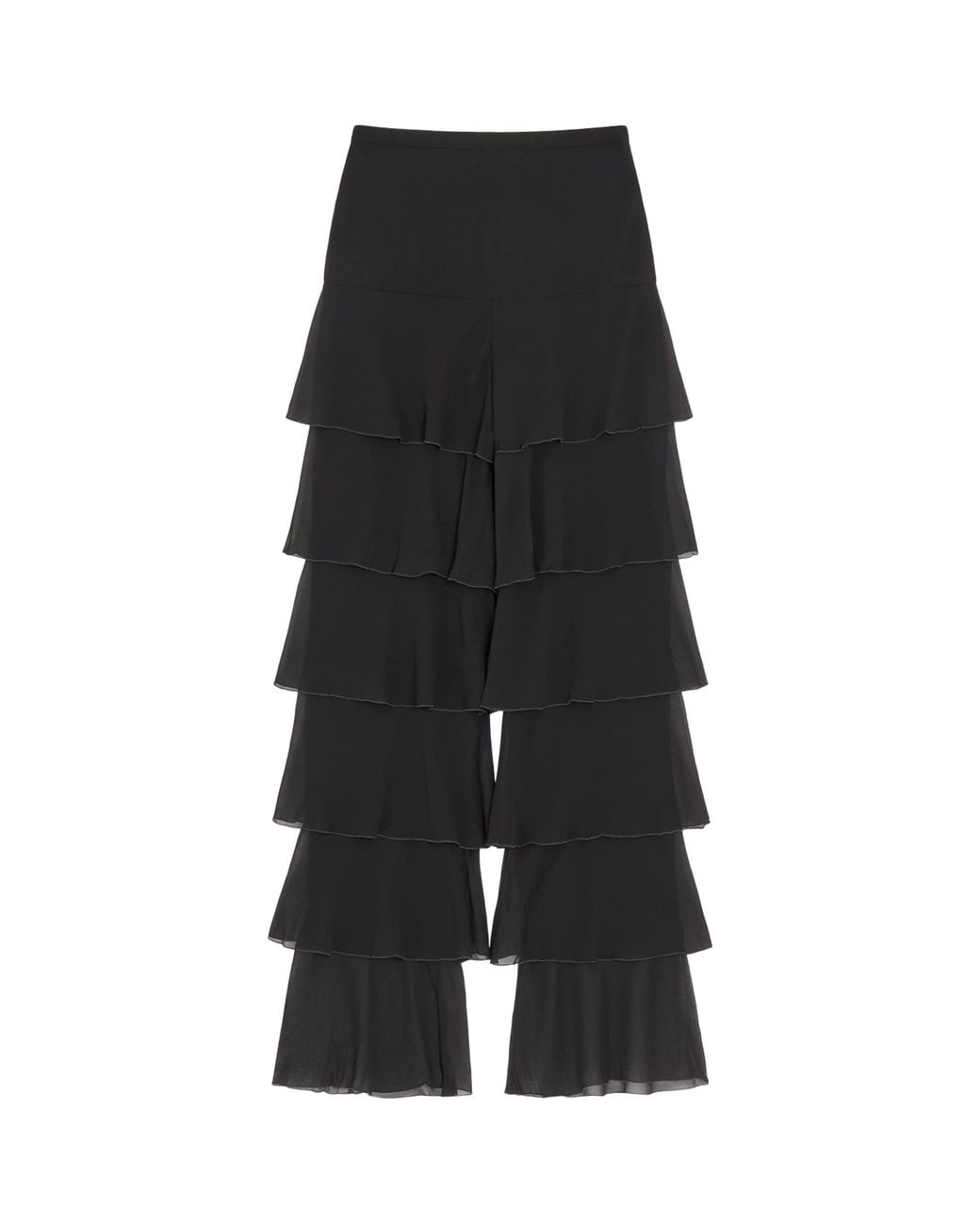Valentino Black Silk Georgette Ruffled Trousers