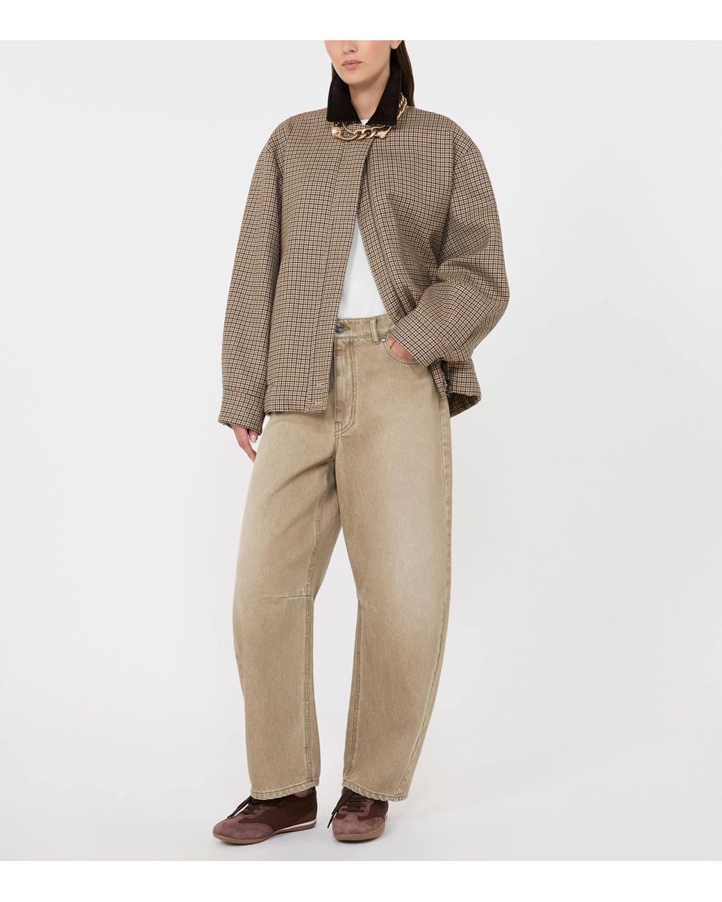 Weekend by Maxmara Brown Virgin Wool Check Quilted Jacket