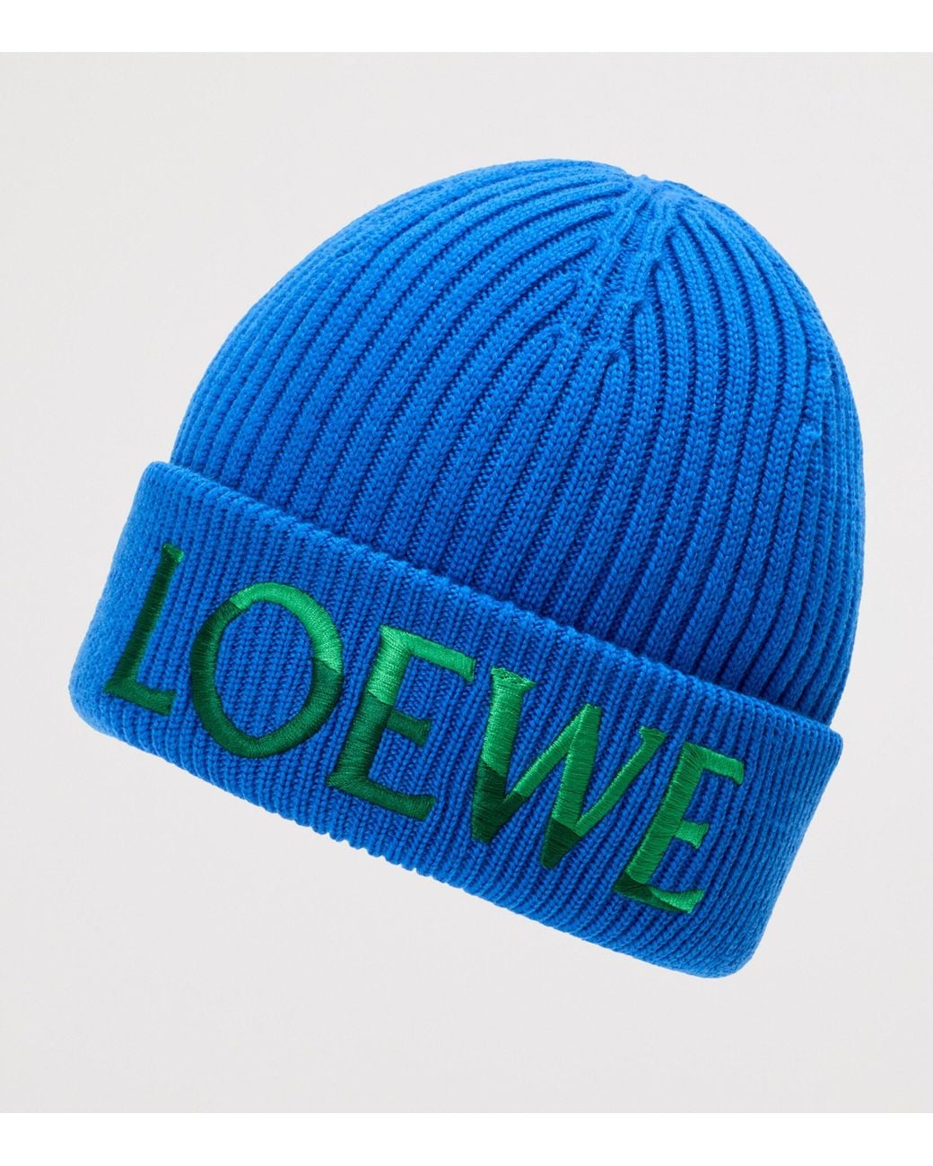 Loewe Blue Wool Ribbed Logo Beanie