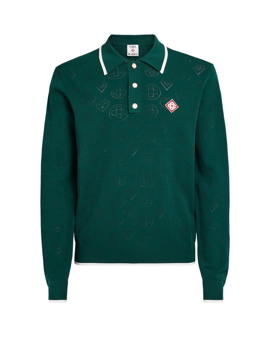 Casablanca Green Pointelle-Knit Polo Shirt for men