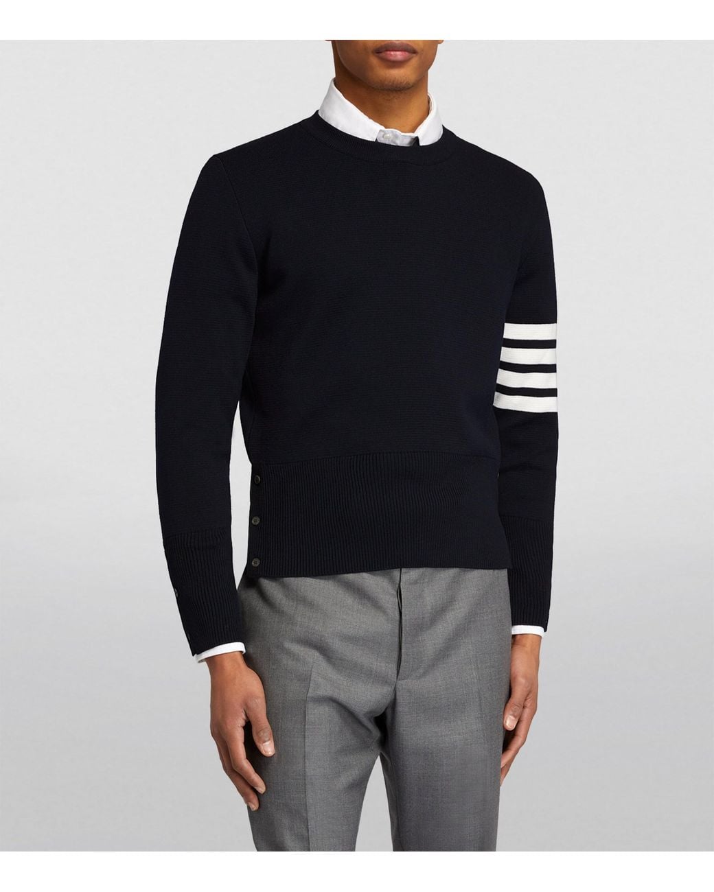 Thom Browne Blue Merino Wool -Bar Sweater for men