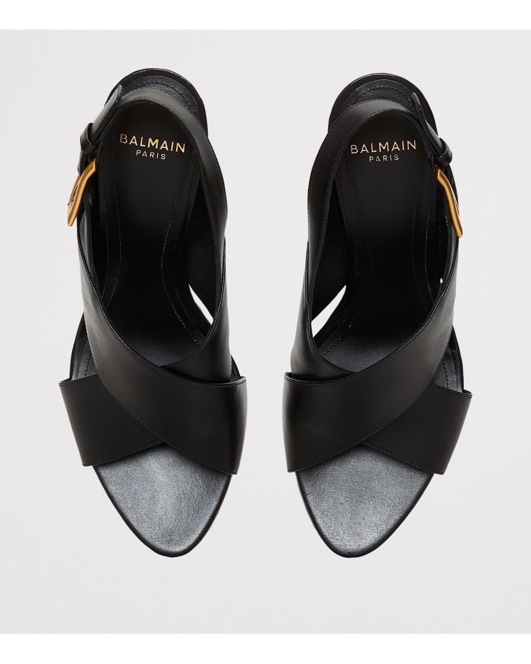 Balmain Black Leather Anthem No-Wedge Heeled Sandals 75