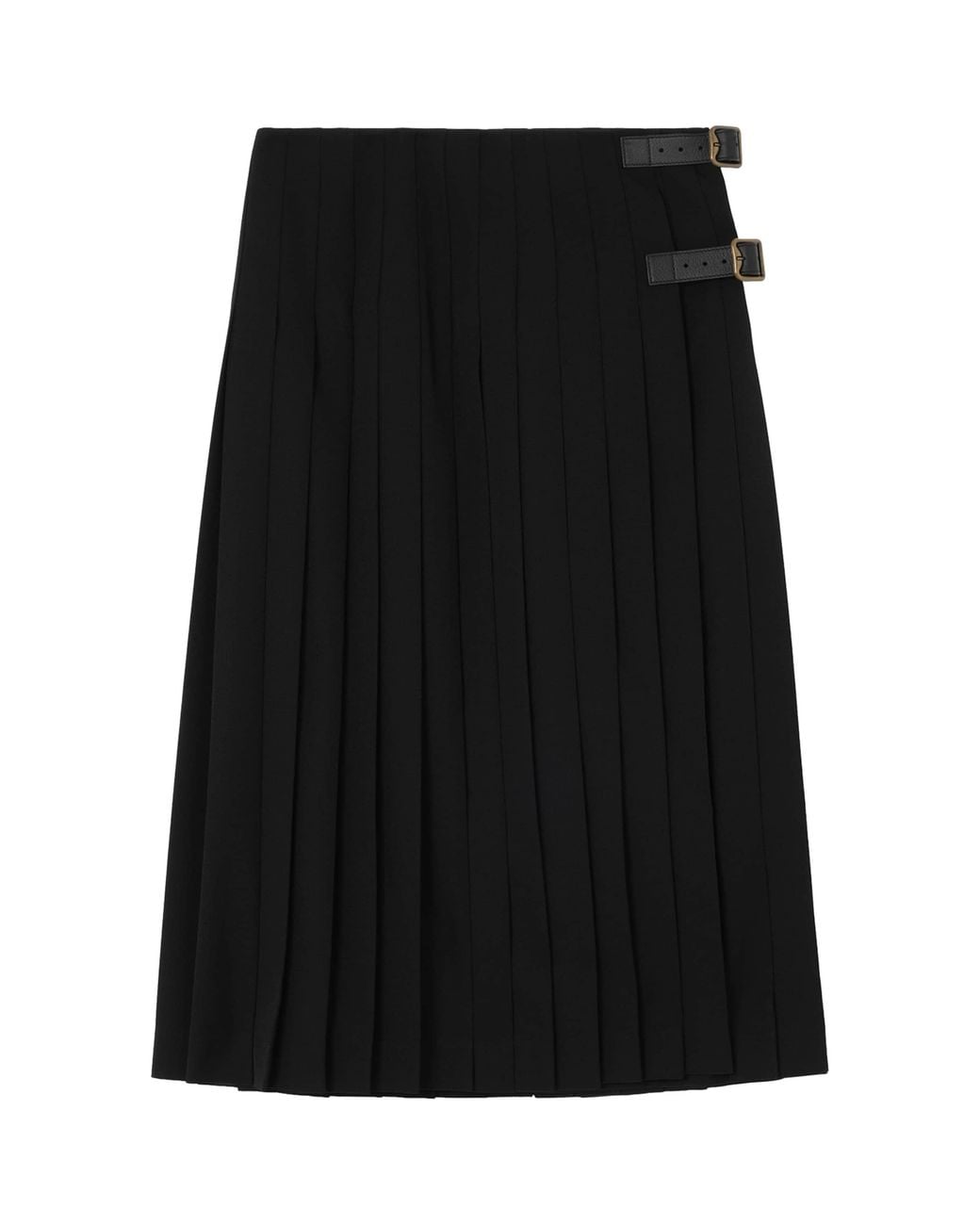 Burberry Black Wool Pleated Kilt Midi Skirt