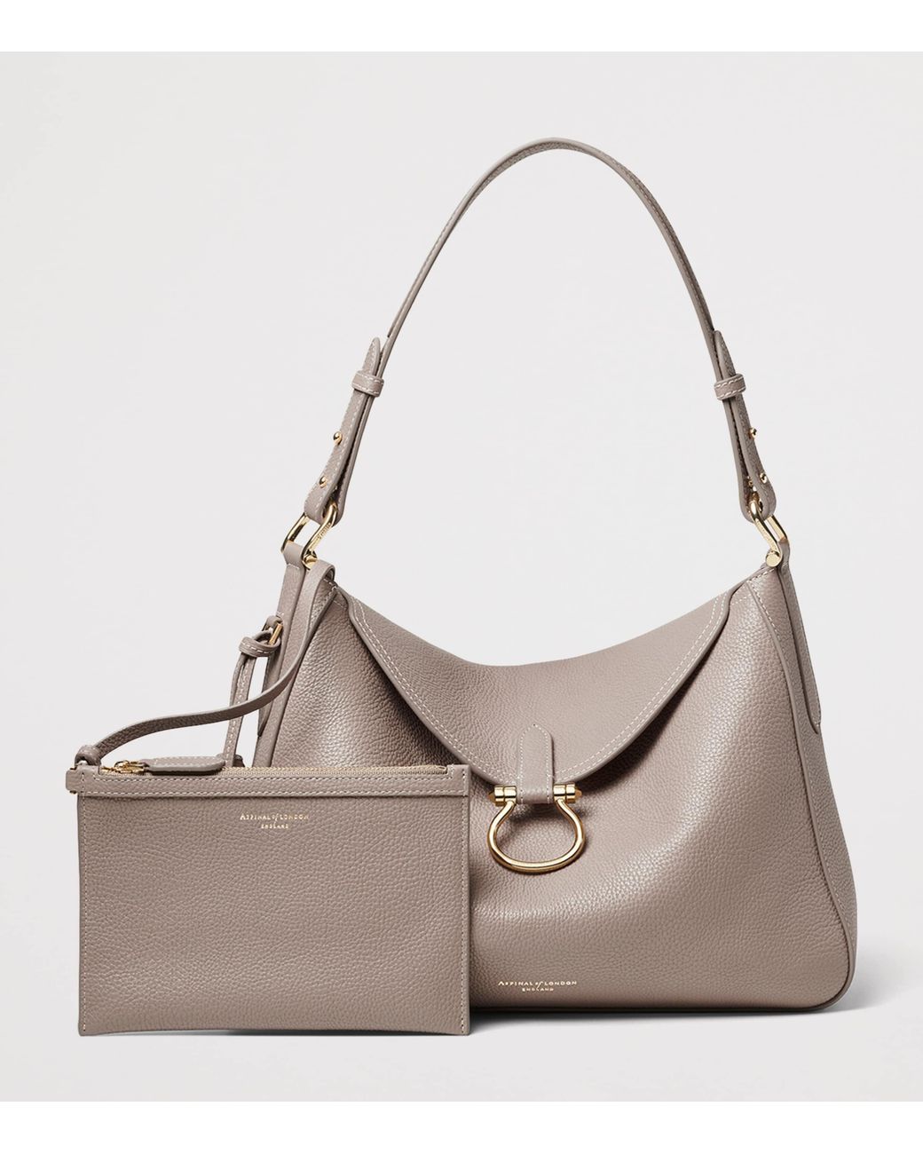 Aspinal Gray Grained Leather Ella Shoulder Bag