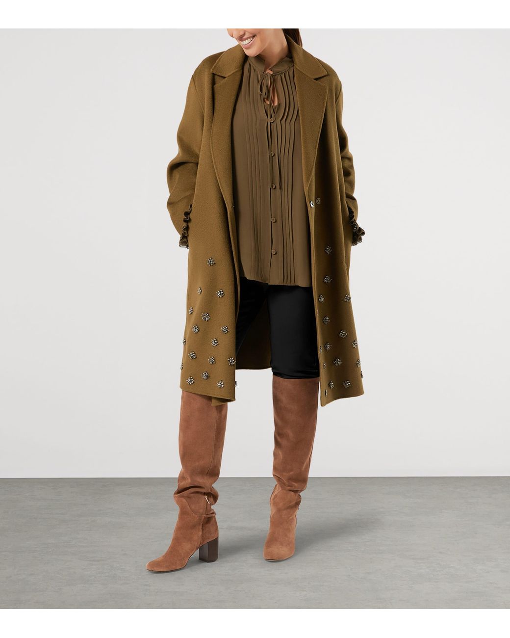 Marina Rinaldi Brown Virgin Wool Embellished Coat