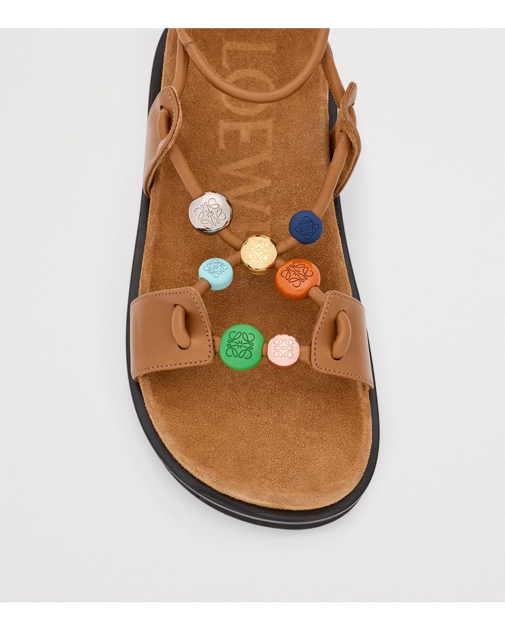Loewe Brown X Paula's Ibiza Leather Beaded Pebble Sandals