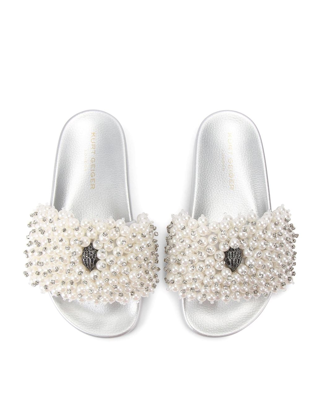 Kurt Geiger White Embellished Meena Eagle Slides